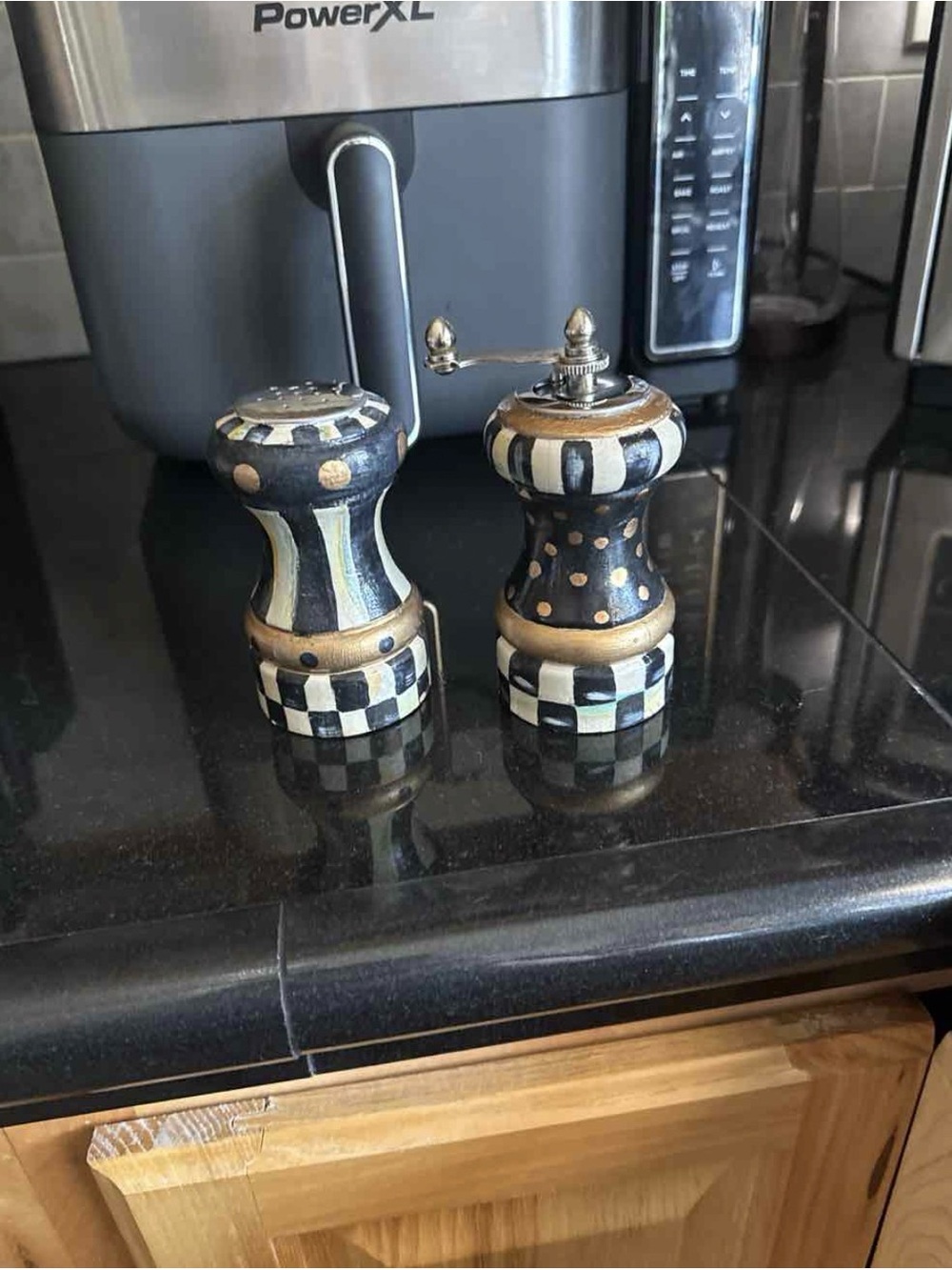 Hand-Painted Black & Cream Salt and Pepper Mill Set by